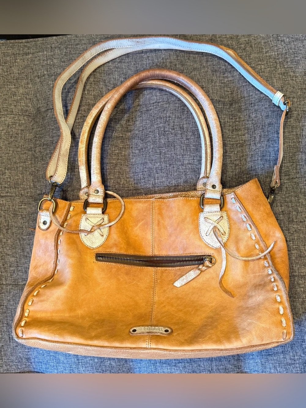 Bed|Stu Rockababy Oats Icicle Rustic Leather Shoulder Bag with Dual Handles - Picture 2 of 16